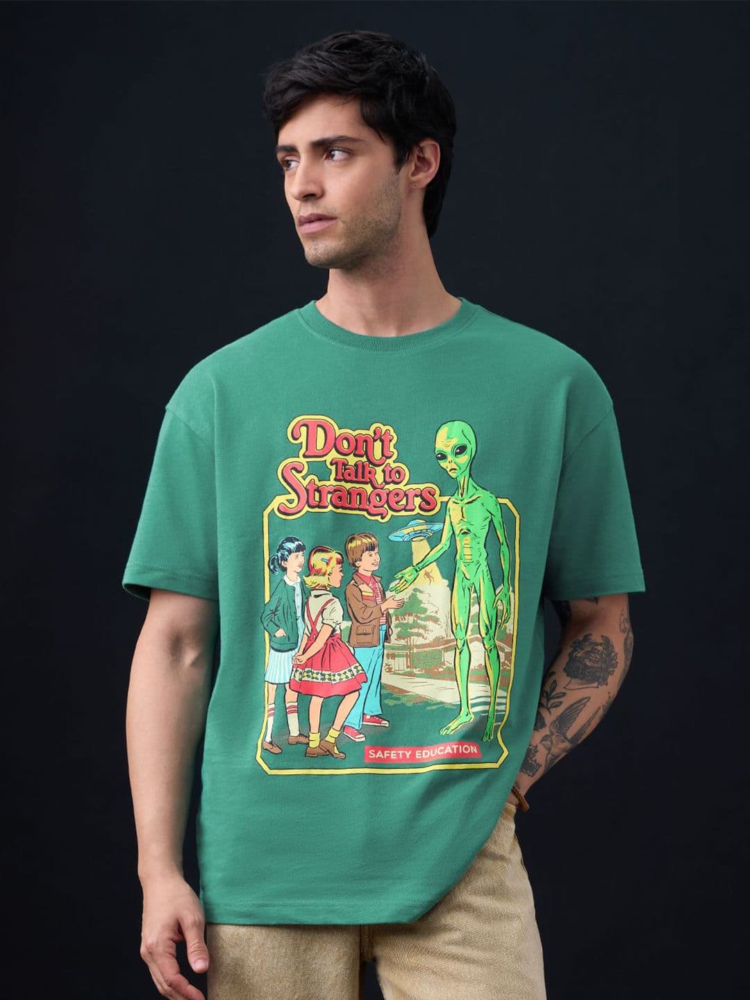 The Souled Store Men Oversized Steven Rhodes Green Tshirts - view 1
