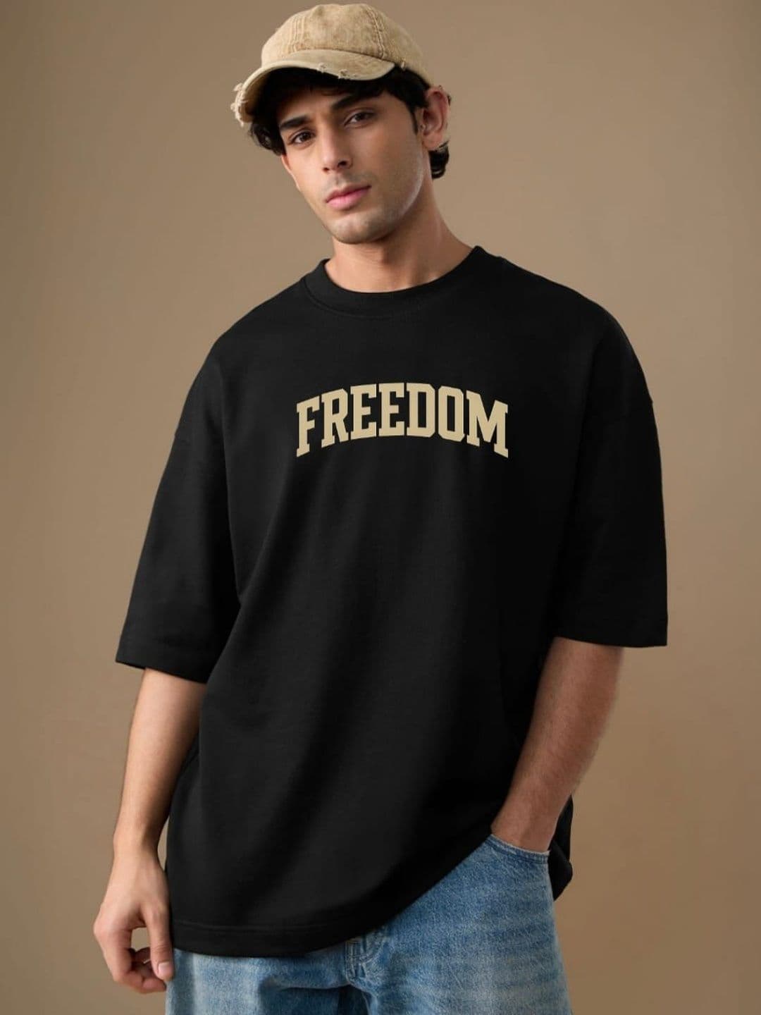 DAMN GUD DG Men's Oversized Typography Printed Drop-Shoulder Sleeves T-shirt - view 1