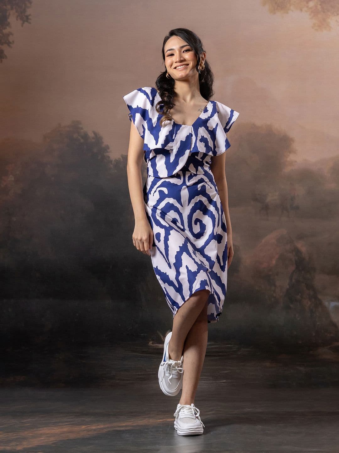 Amarasha Print Flutter Sleeve Ruffled A-Line Dress - view 1