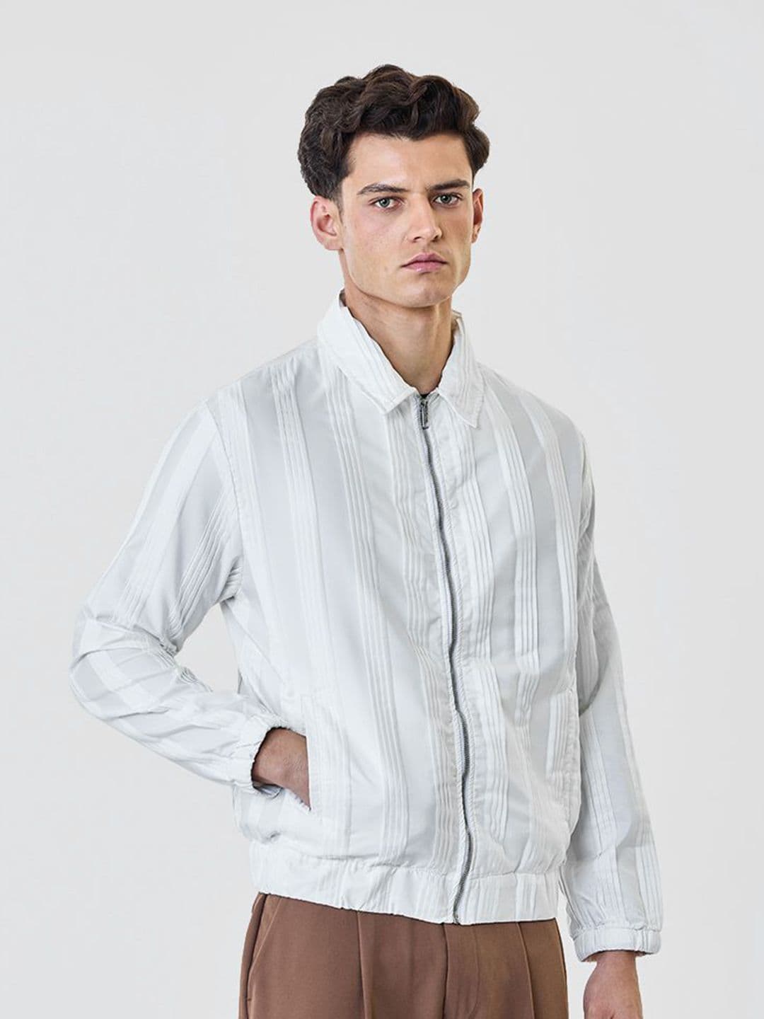 Snitch Men Striped Textured Lightweight Jacket - view 1