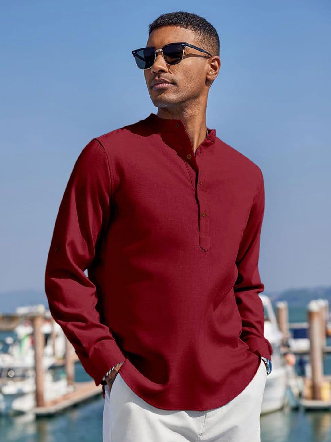 ZELINCO Band Collar Long Sleeves Straight Kurta - view 1