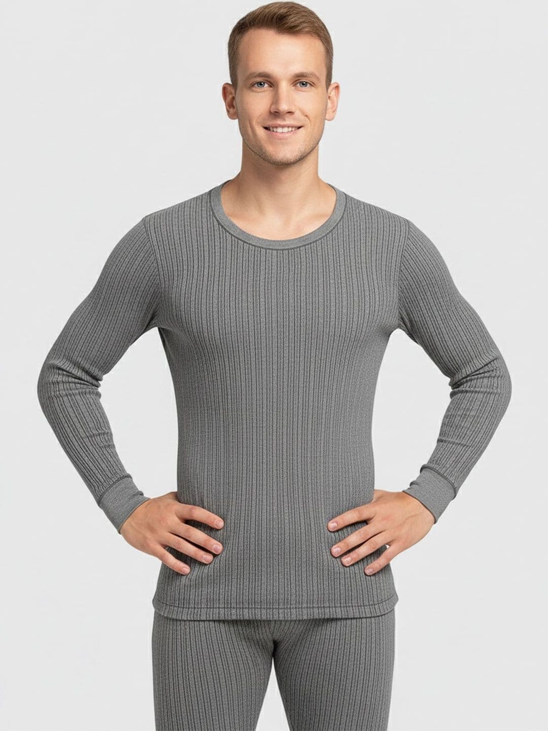 Lux Cozi Ribbed Round Neck Long Sleeves Cotton Thermal Tops - view 1