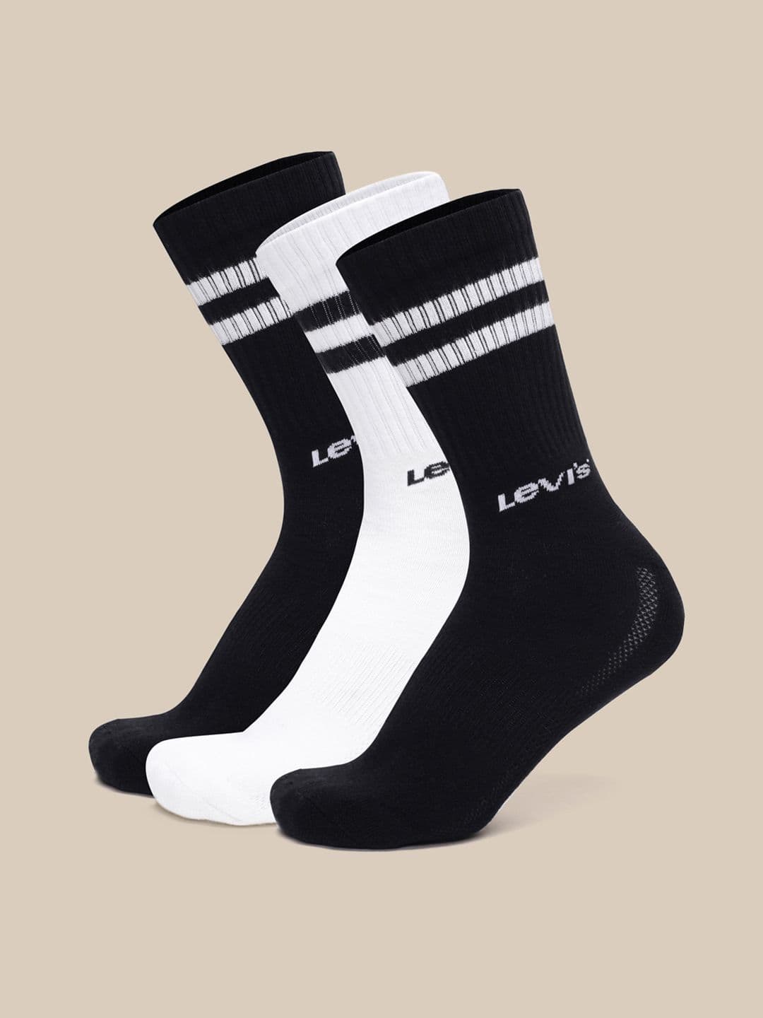 Levis Men Pack Of 3 Striped Cotton Stretch Calf-Length Socks With Cushioned Sole - view 1