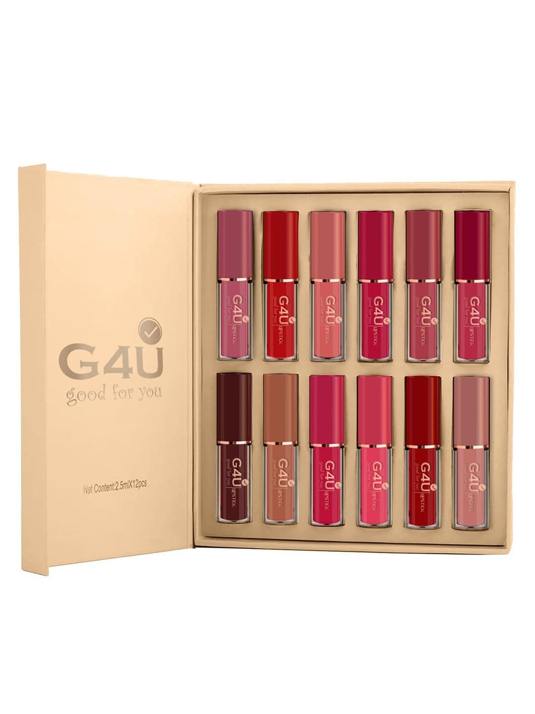 G4U Set Of 12 Ultra Stay Matte Liquid Lipstick - 2.5ml Each - Red, Nude, Mauve, Pink - view 1