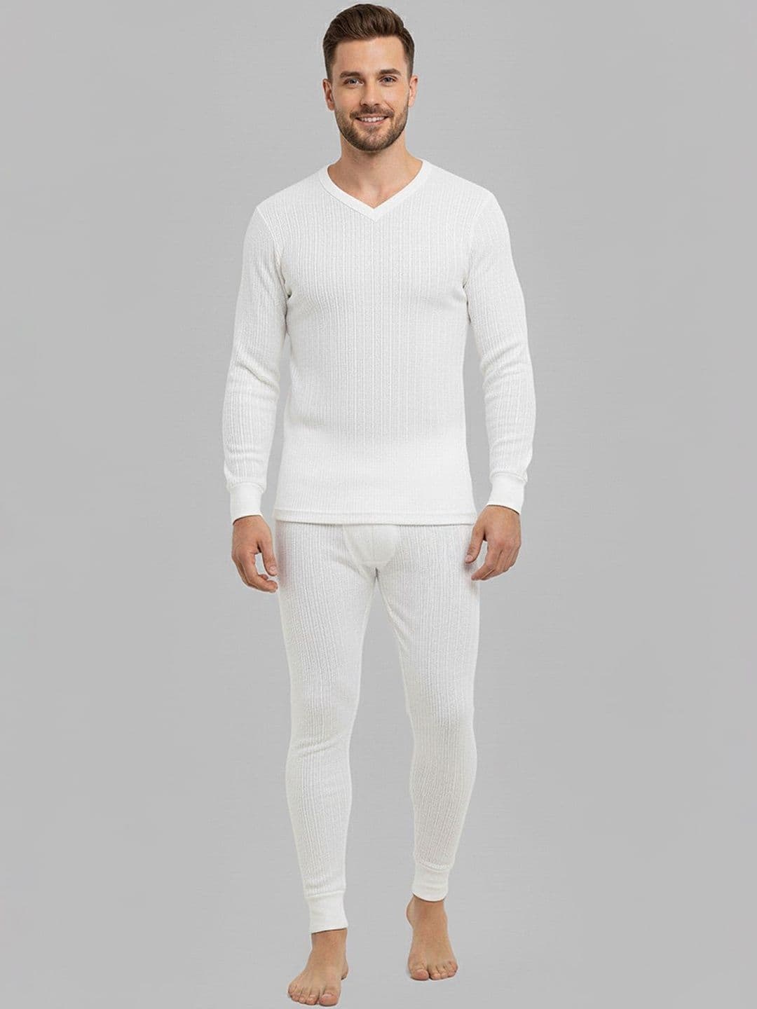 Lux Cozi Men Ribbed V-Neck Long Sleeve Thermal Set - view 1
