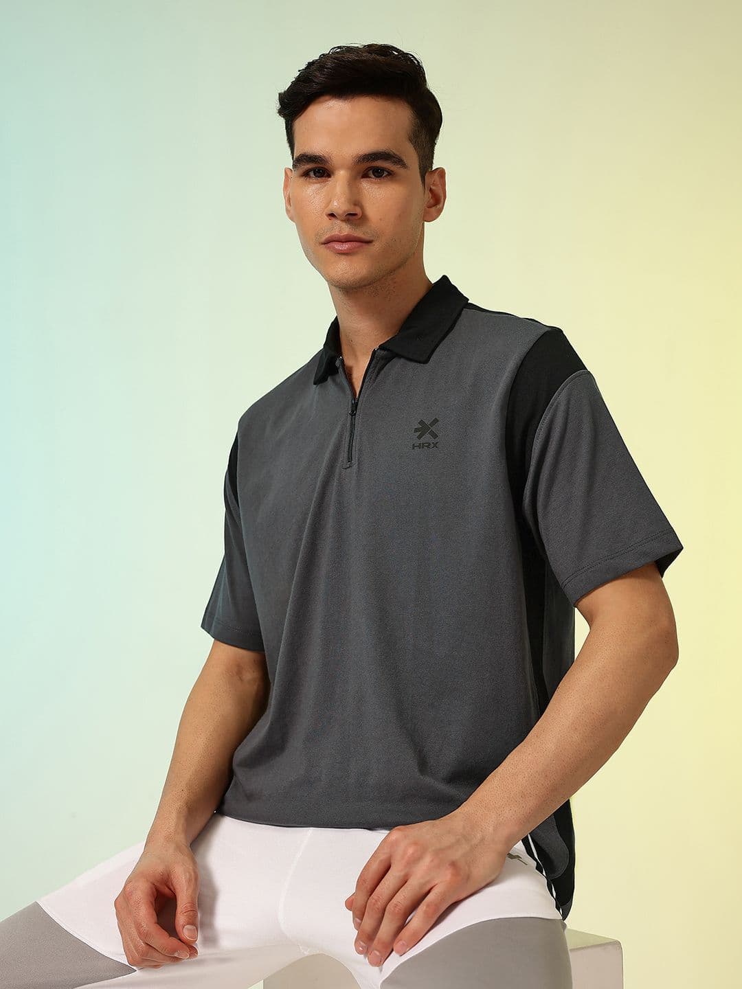 HRX by Hrithik Roshan Paneled Contrast Polo Collar Lifestyle T-shirt - view 1