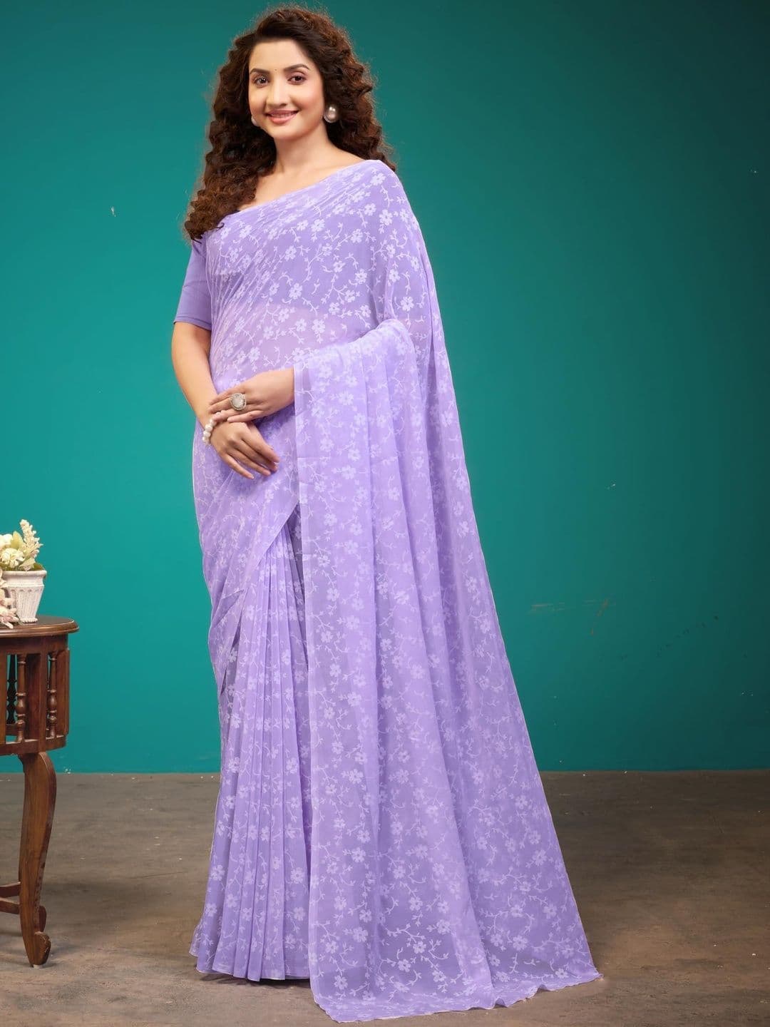 Garden Vareli Floral Printed Brasso Saree - view 1