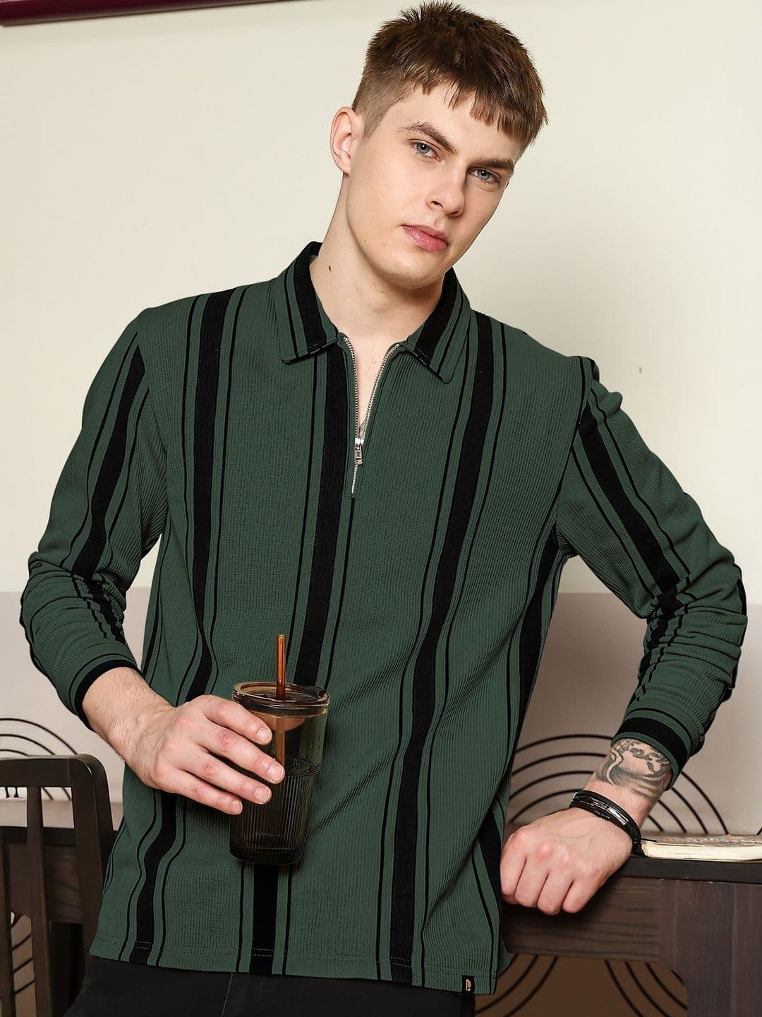 Maniac Men Striped Polo Collar T-shirt - view 1