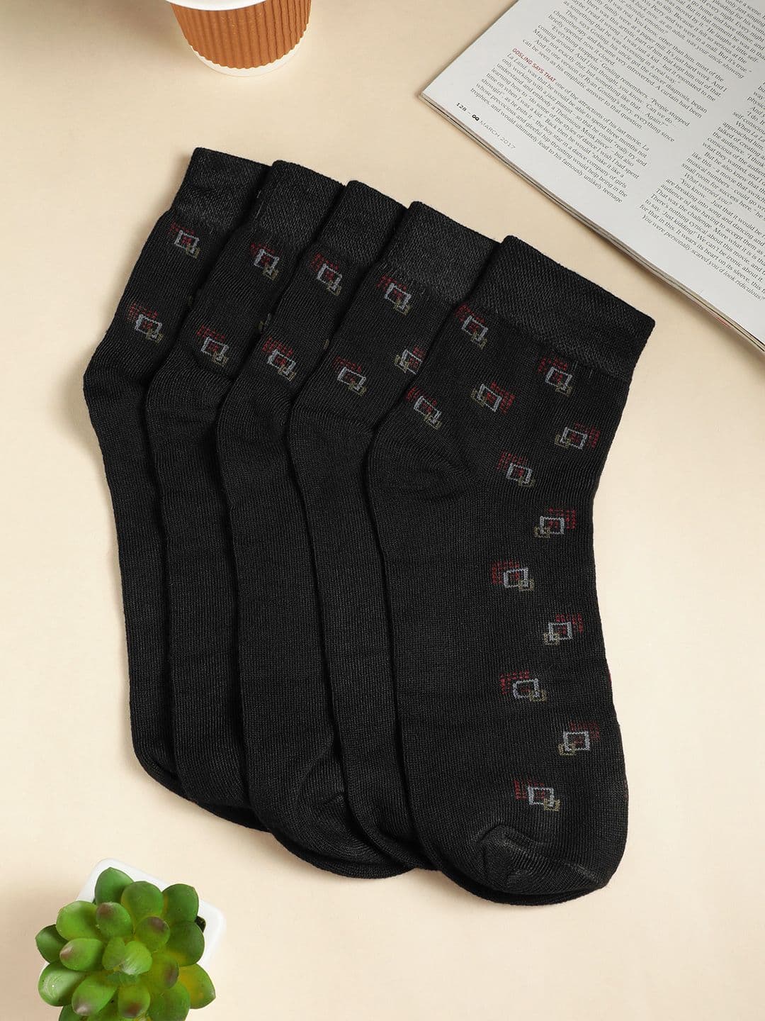 Teakwood Leathers Men Pack Of 5 Pure Cotton Patterned Above Ankle-Length Socks - view 1