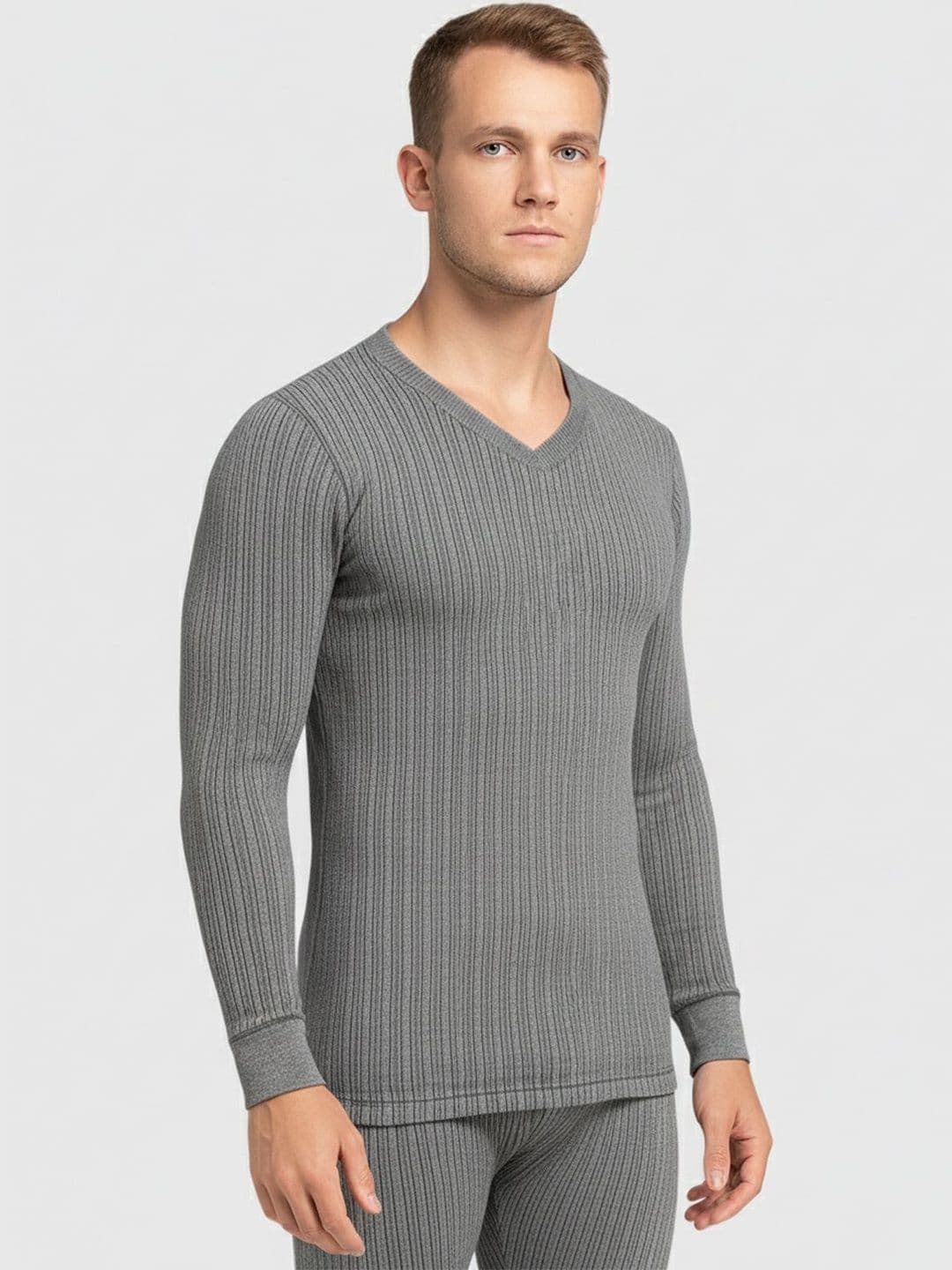 Lux Cozi Ribbed V-Neck Long Sleeves Cotton Thermal Tops - view 1
