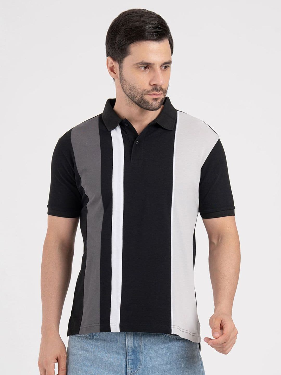 Red Tape Men Striped Polo Collar T-shirt - view 1