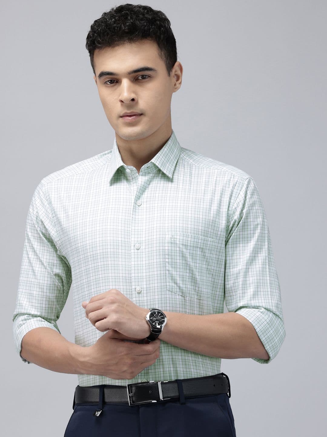 Arrow Manhattan Slim Fit Checked Pure Cotton Formal Shirt - view 1