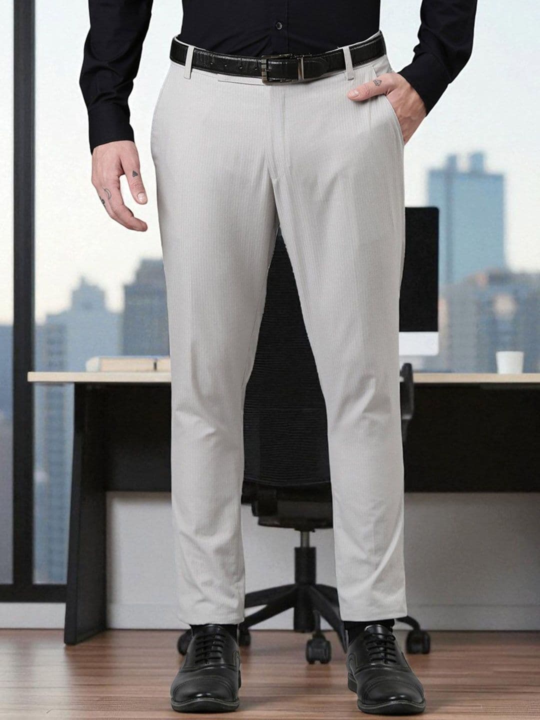 Kryptic Men Smart Slim Fit Mid-Rise Formal Trousers - view 1