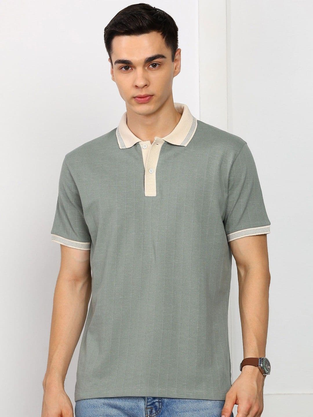 Alan Jones Self Design Polo Collar Regular Fit T-shirt - view 1