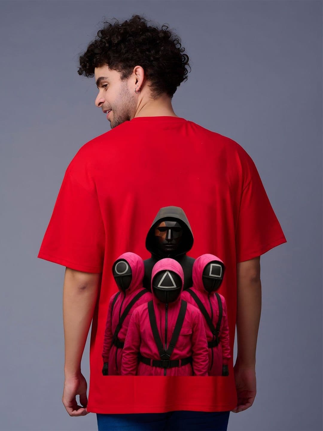 BDSQUARE Men Squid Game Graphic Printed Round Neck Cotton Oversized T-shirt - view 1