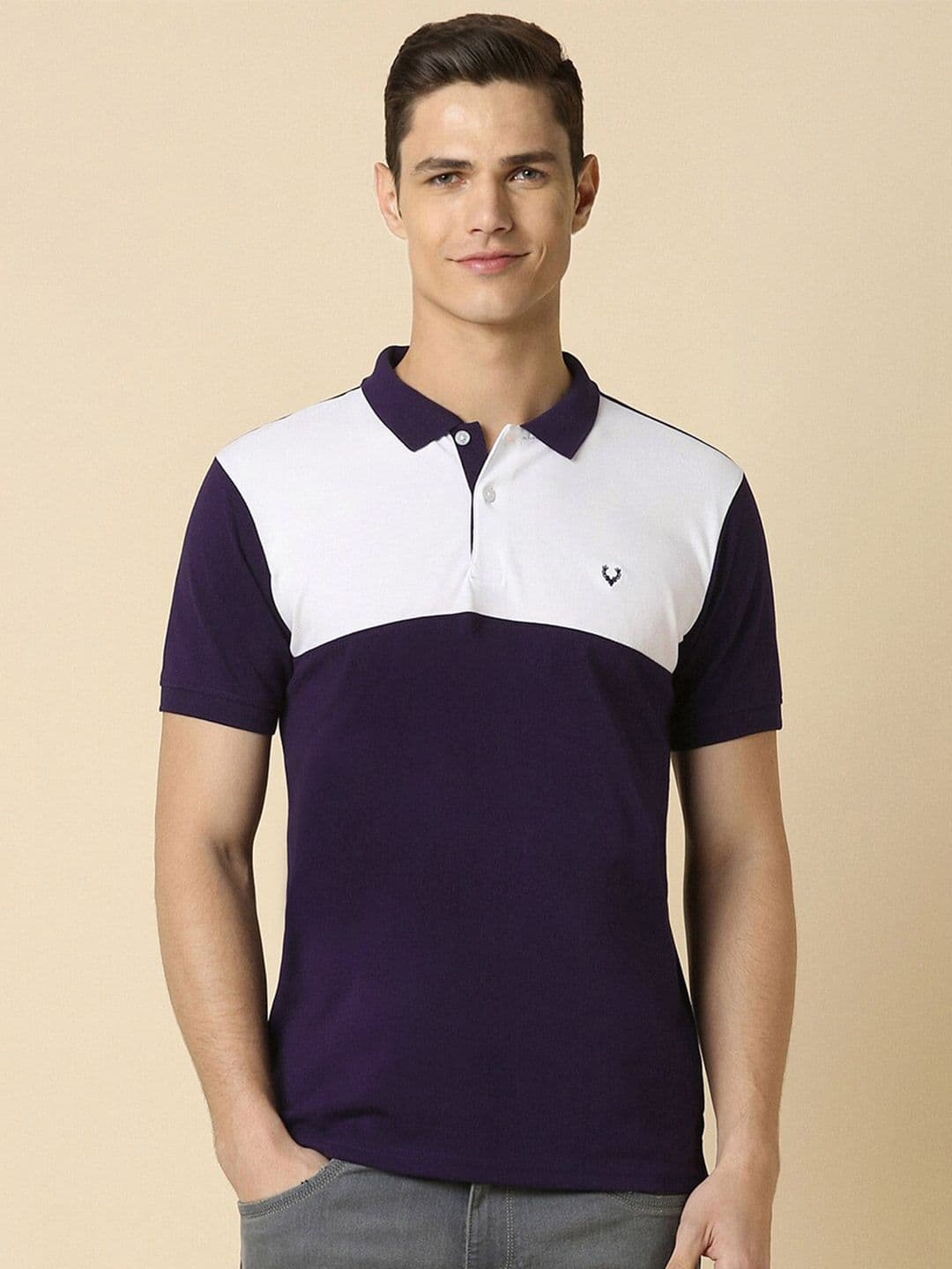 Allen Solly Colourblocked Short Sleeves Polo Collar Pure Cotton T-shirt - view 1