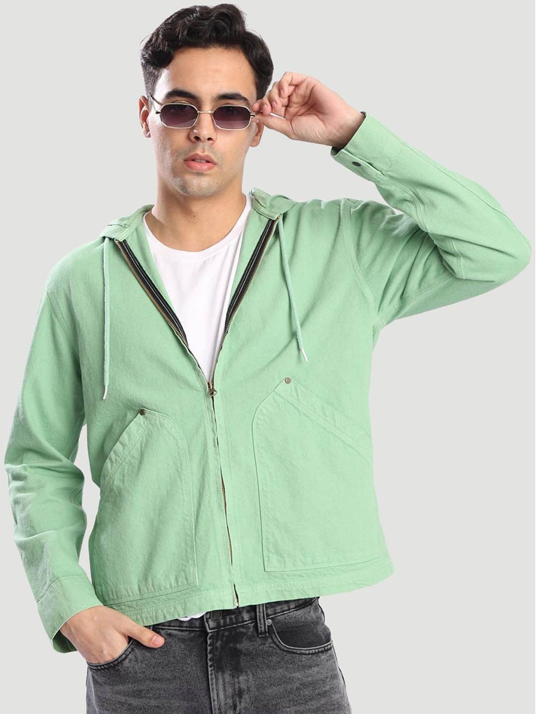 Bene Kleed Men Hooded Relaxed Fit Solid Lightweight Denim Jacket - view 1