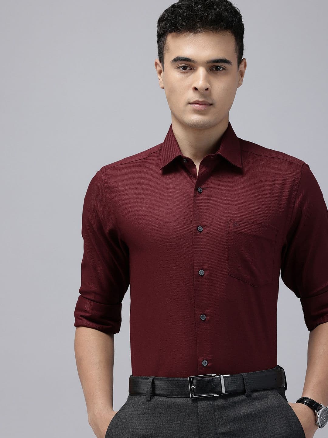 Arrow Manhattan Slim Fit Self Design Textured Pure Cotton Formal Shirt - view 1