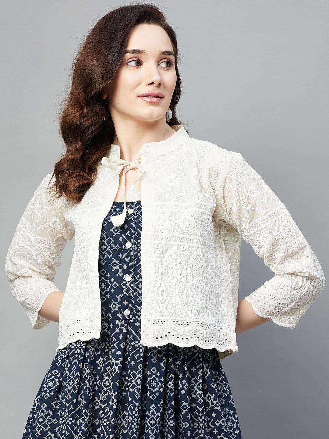BAESD Embroiderey Cotton Crop Tailored Jacket - view 1