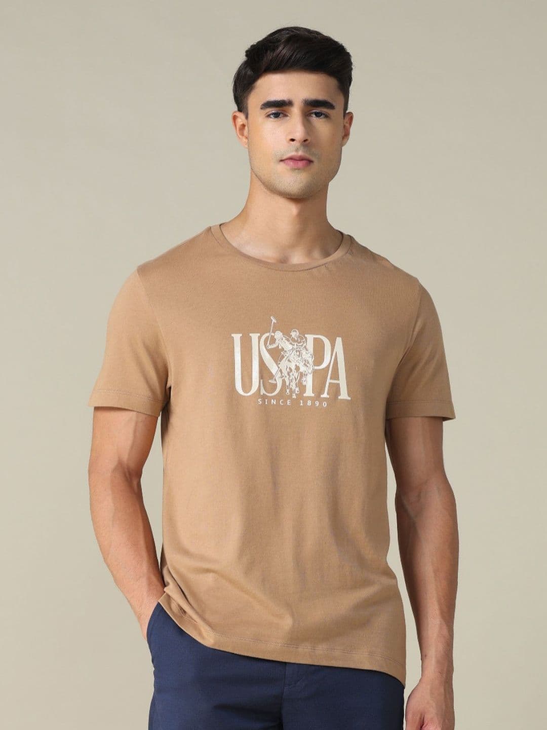 U.S. Polo Assn. Men Brand Logo Striped Round Neck Cotton T-shirt - view 1