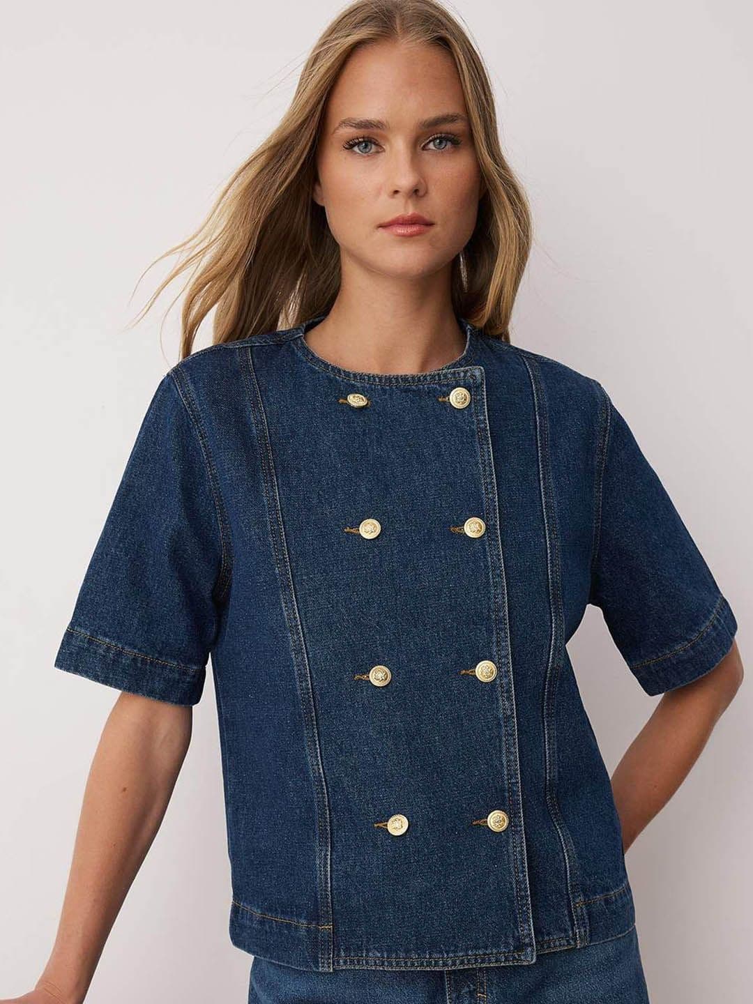Trendyol Round Neck Pure Cotton Crop Denim Jacket - view 1