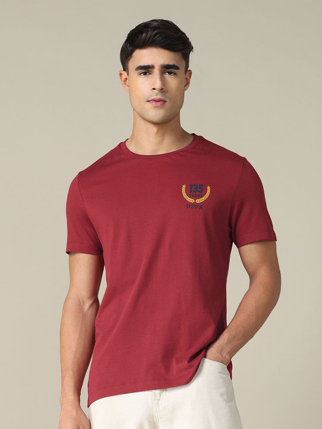 U.S. Polo Assn. Brand Logo Embroidered Round Neck Pure Cotton T-shirt - view 1