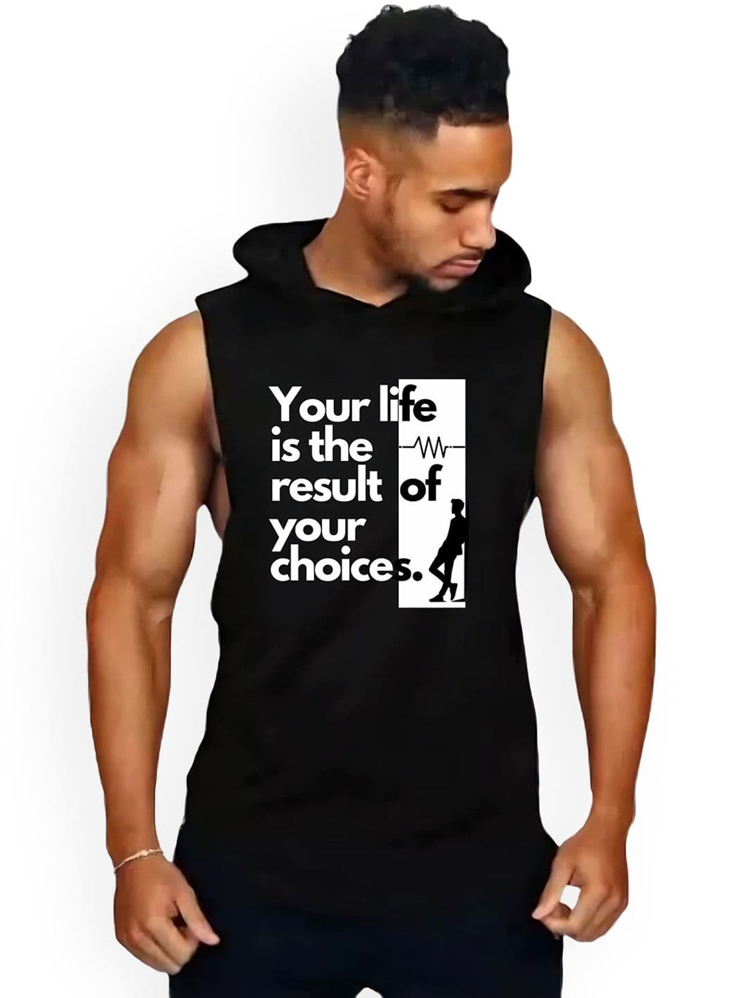 Fashnobic Men Typography Your Life Printed Hooded Neck Gym Vest - view 1