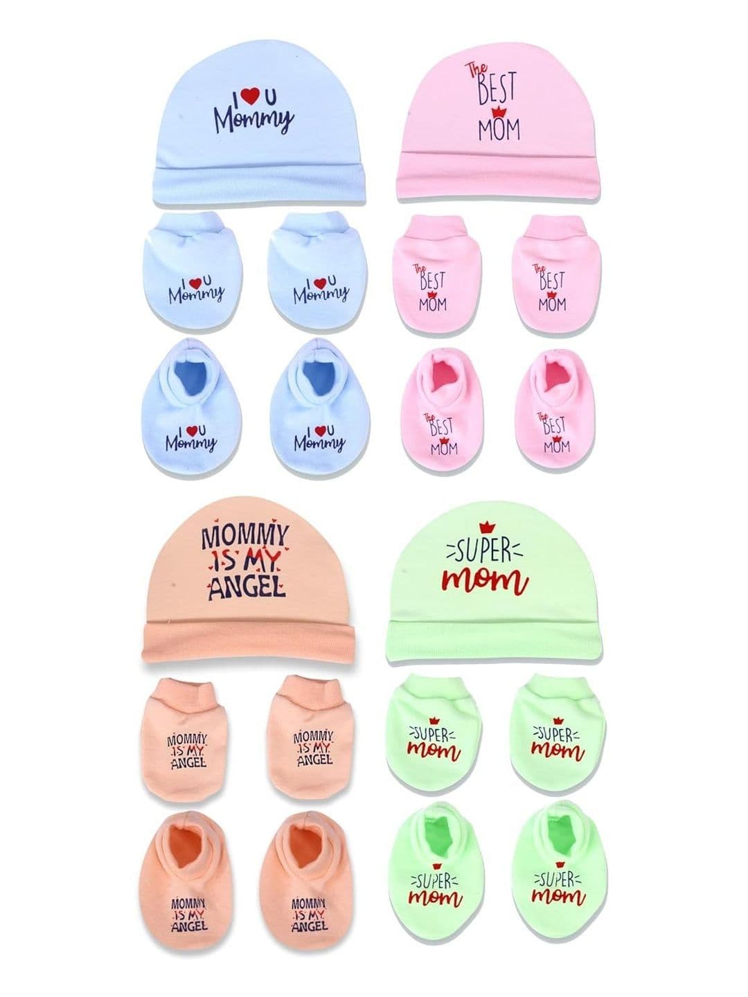 Mom's Darling Kids Pack Of 4 Printed Beanie With Booties & Mittens - view 1