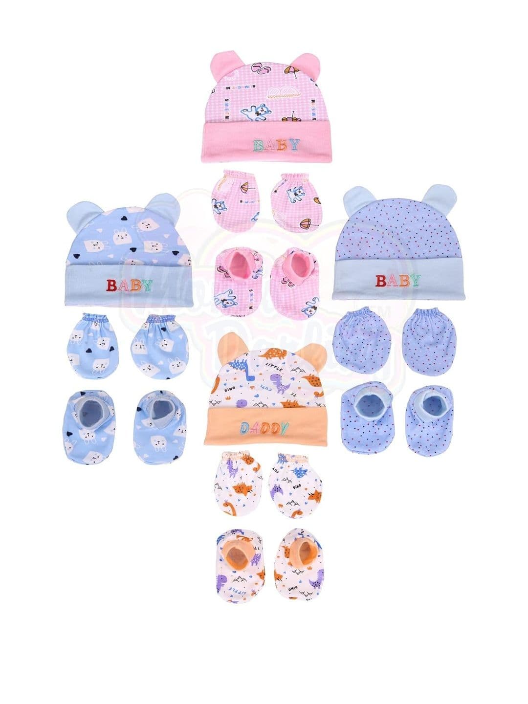 Mom's Darling Kids Pack of 4 Printed Cotton Beanie & Mittens With Booties - view 1