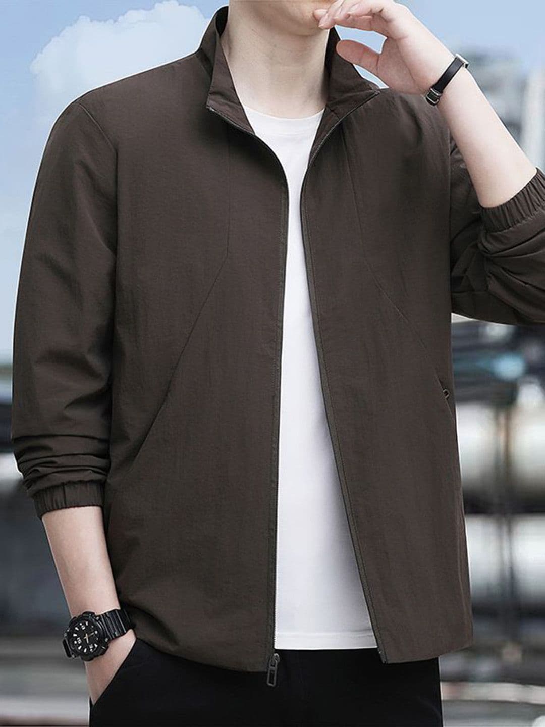StyleCast x Revolte Men Stand Collar Lightweight Tailored Jacket - view 1