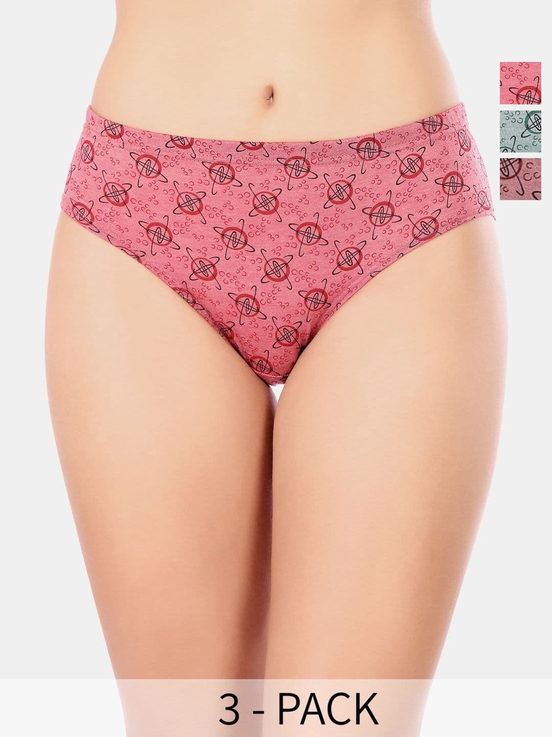 Bodycare Pack Of 3 Assorted Abstract Printed Cotton Mid-Rise Basic Briefs - view 1