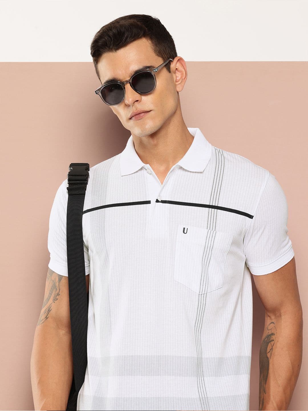 UNIBERRY Striped Polo Collar T-shirt - view 1