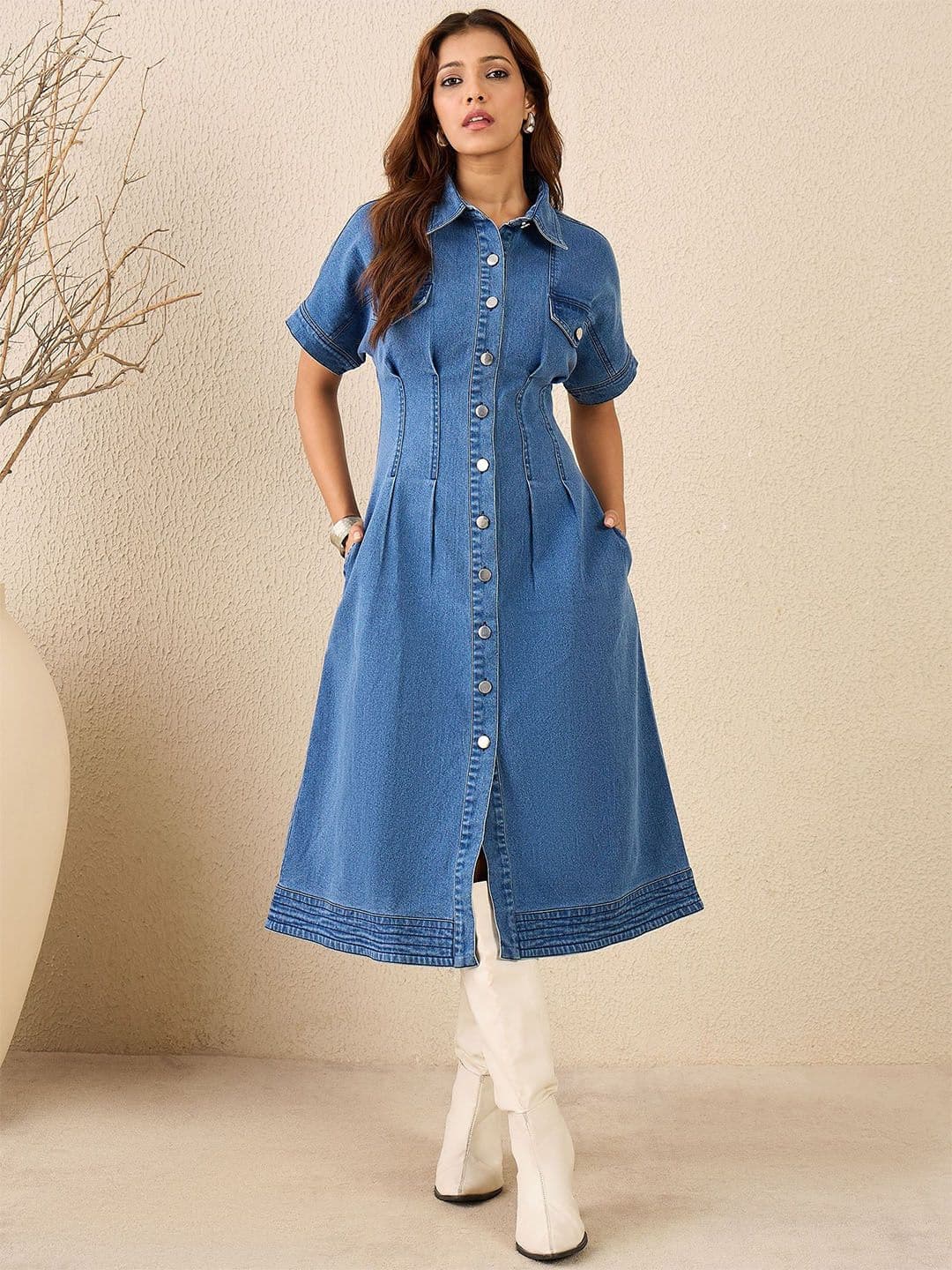 Chemistry Women Shirt Collar Denim Shirt Midi Dress - view 1