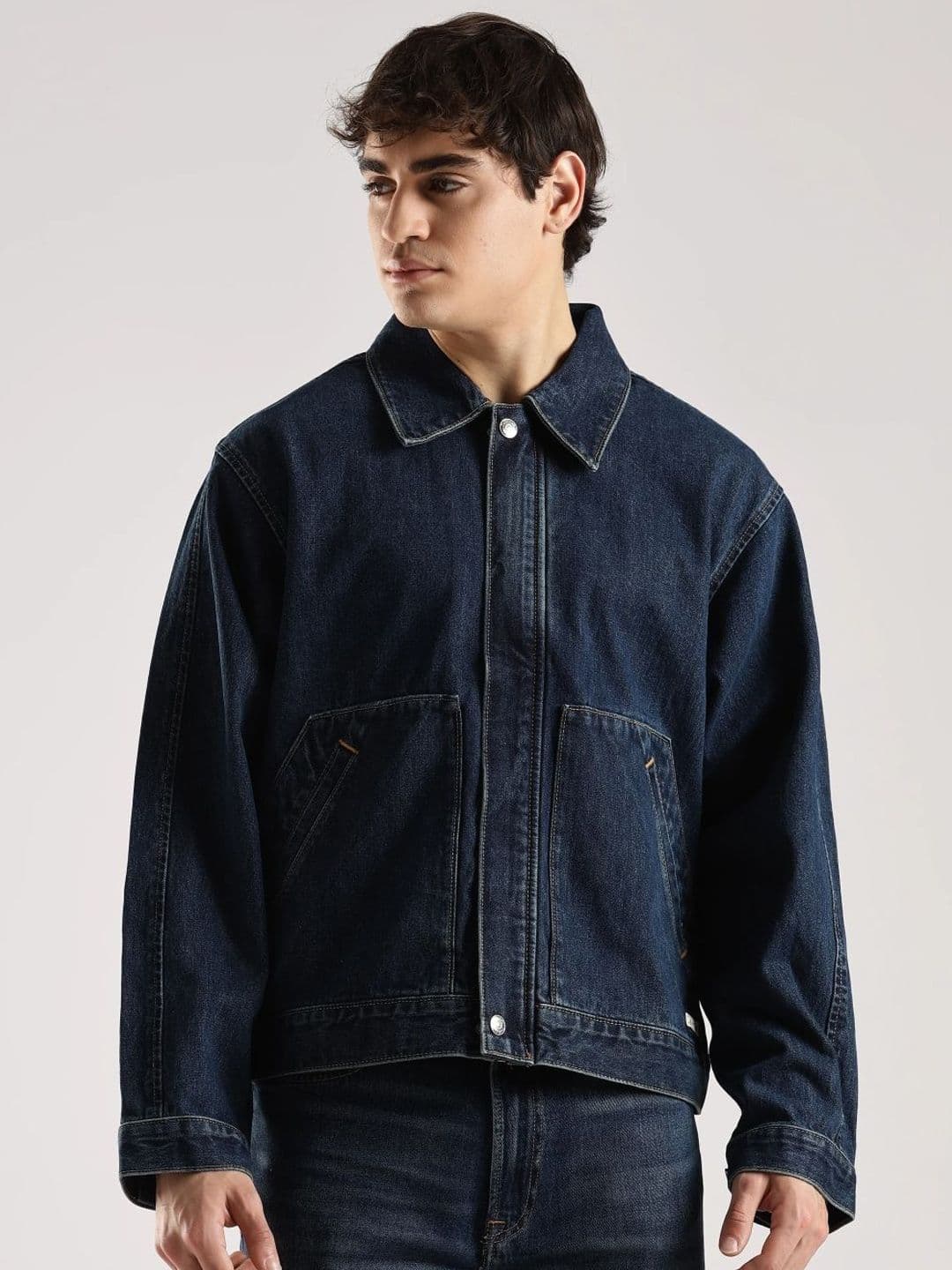 Calvin Klein Jeans Men Spread Collar Solid Denim Cotton Jacket - view 1