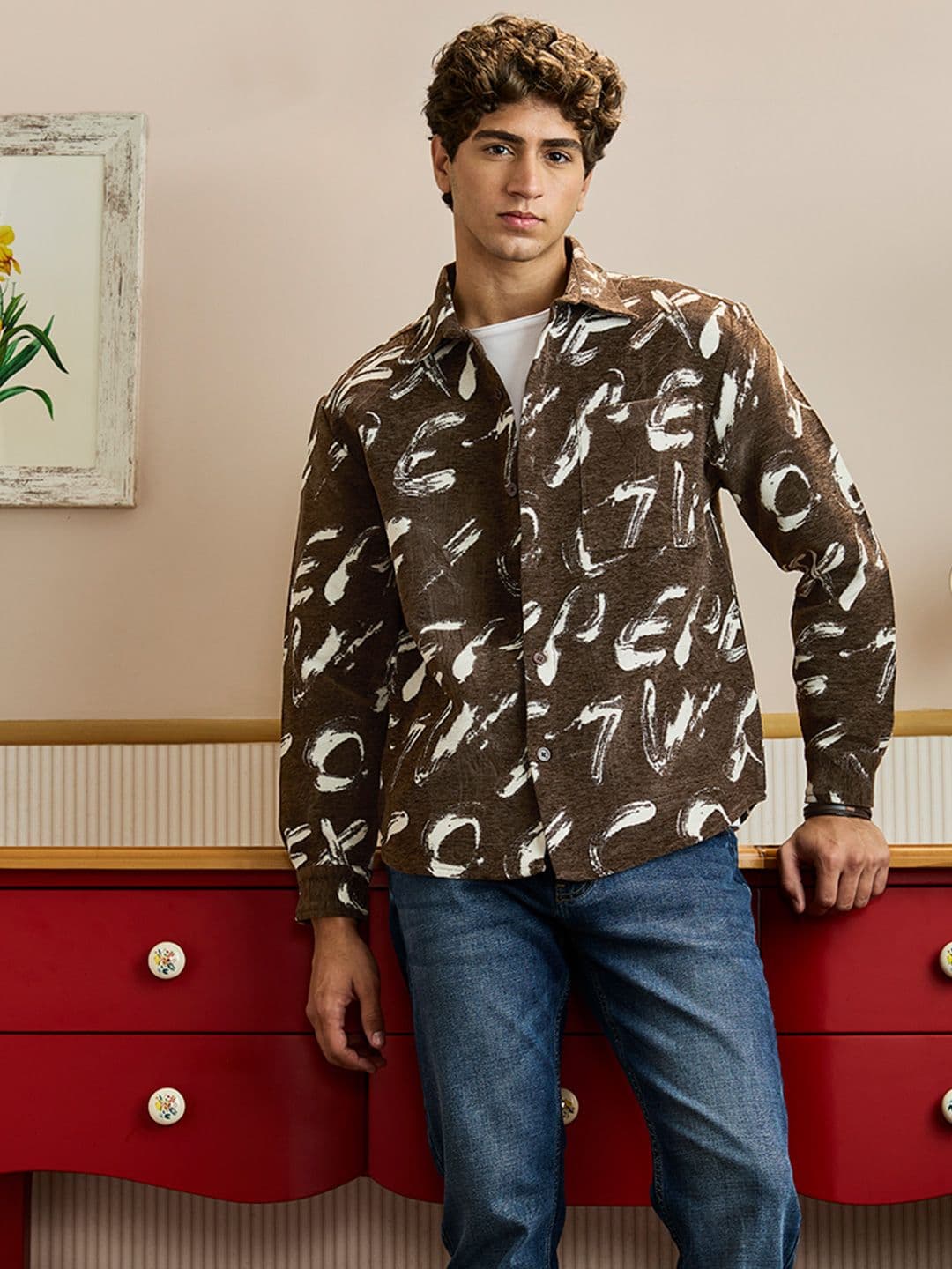Snitch Brown Abstract Relaxed Fit Jacket - view 1