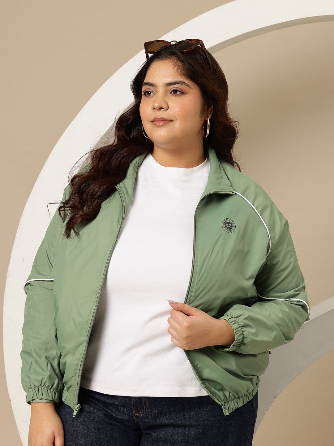 Sztori Plus Size Contrast Piping Bomber Jacket - view 1