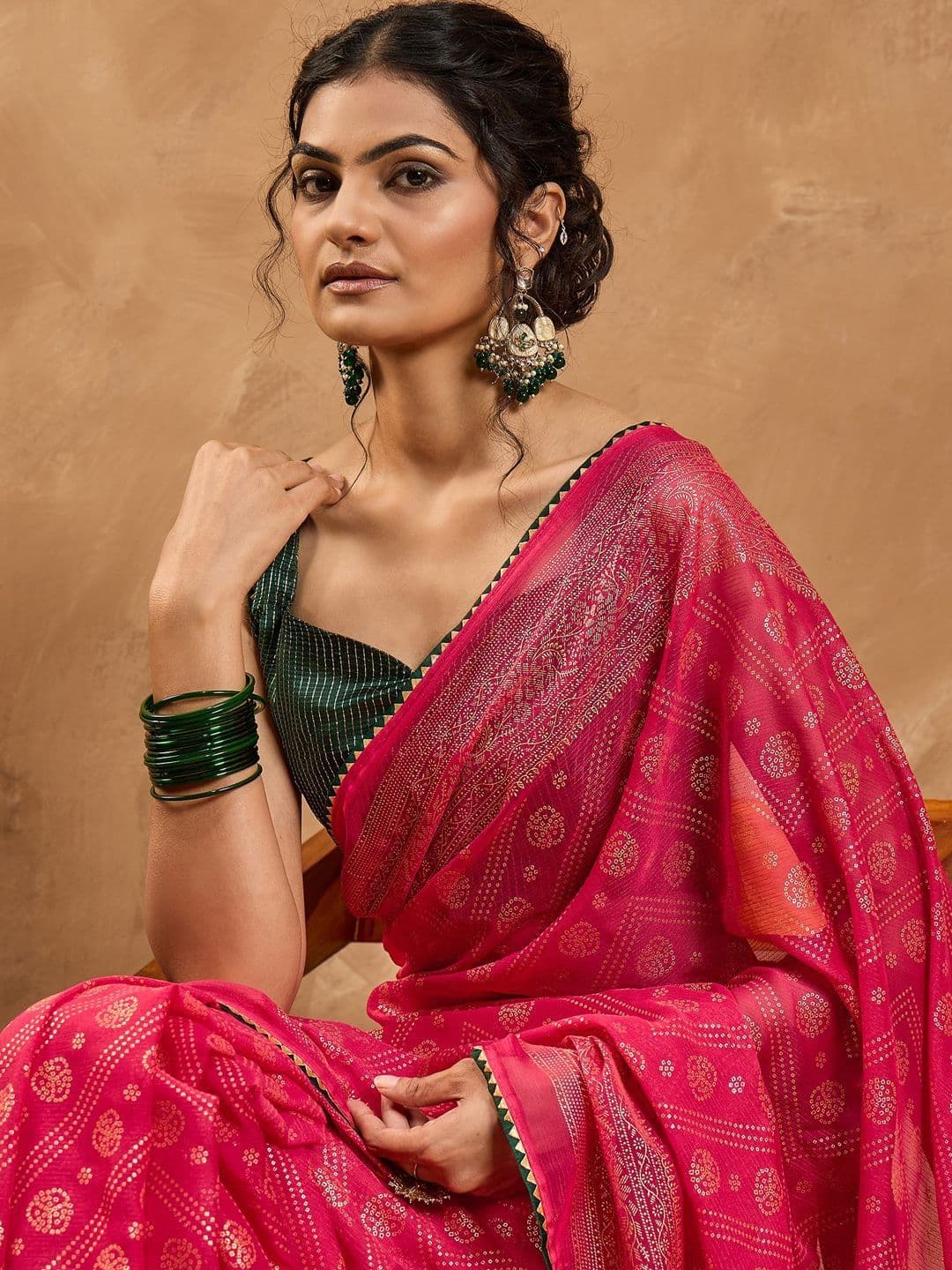 Saree mall Ethnic Motifs Gotta Patti Bandhani Sarees - view 1