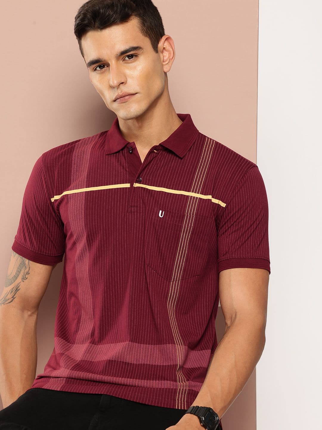 UNIBERRY Striped Polo Collar T-shirt - view 1