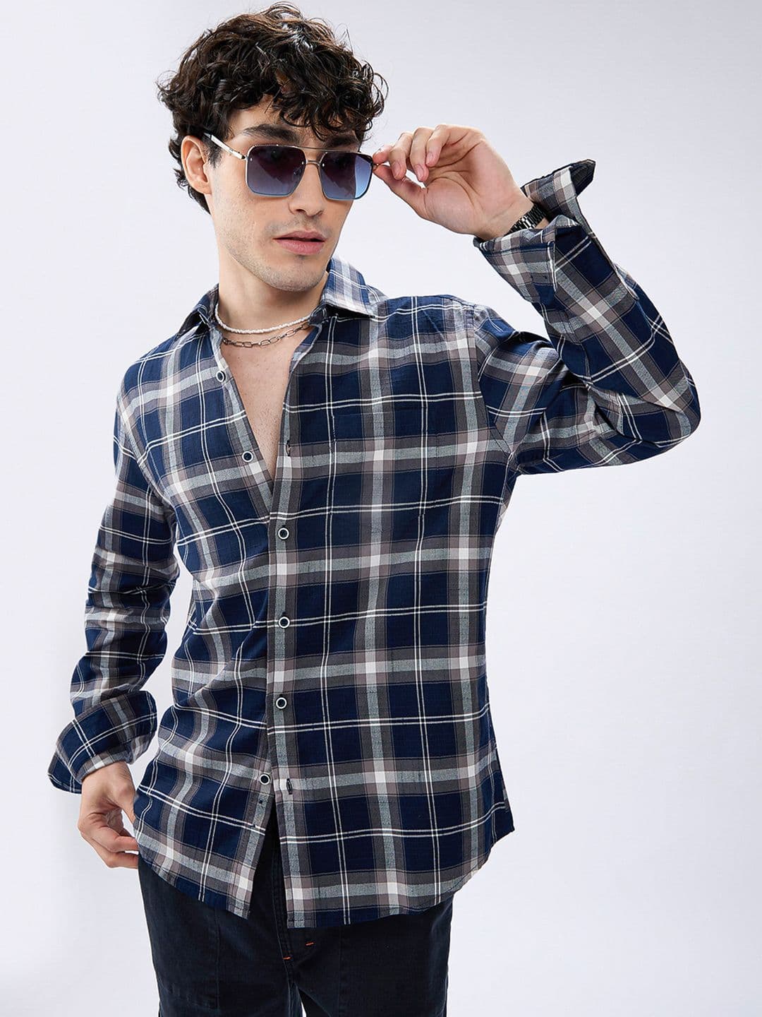 VASTRADO Men Classic Fit Checked Spread Collar Cotton Casual Shirt - view 1