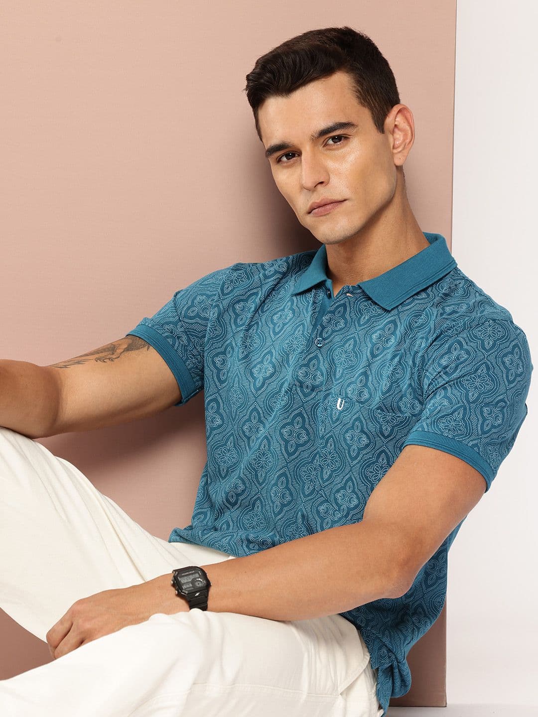 UNIBERRY Ethnic Motifs Printed Polo Collar T-shirt - view 1