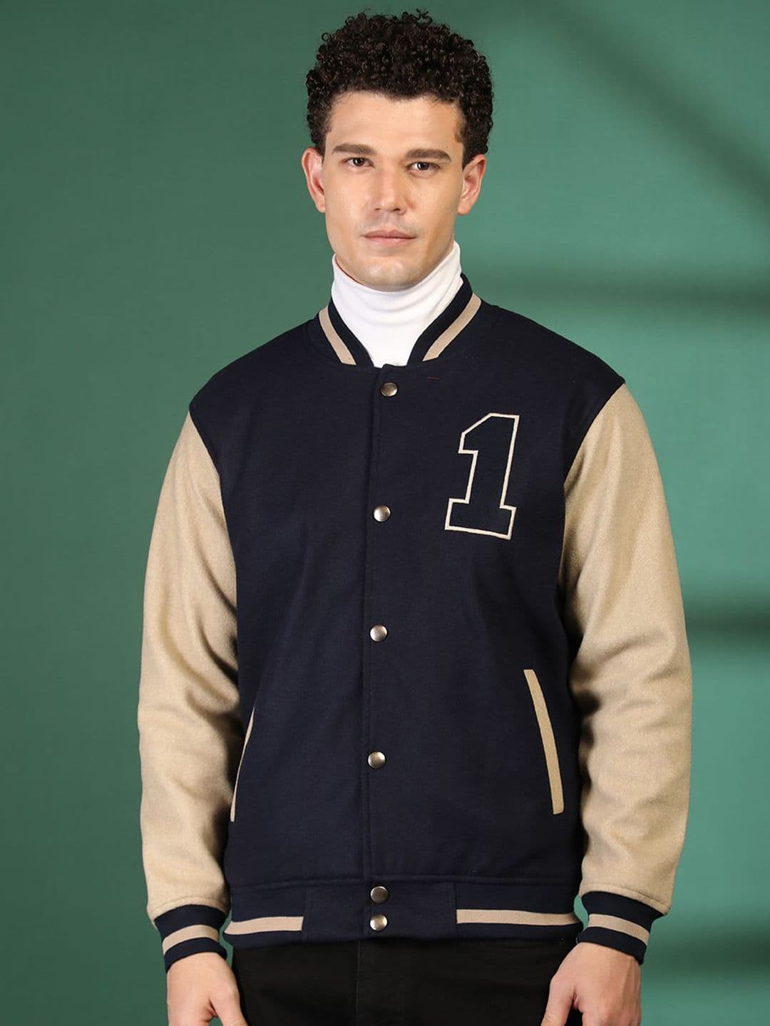 Mast & Harbour Men Mock Collar Typography Printed Lightweight Varsity Jacket - view 1