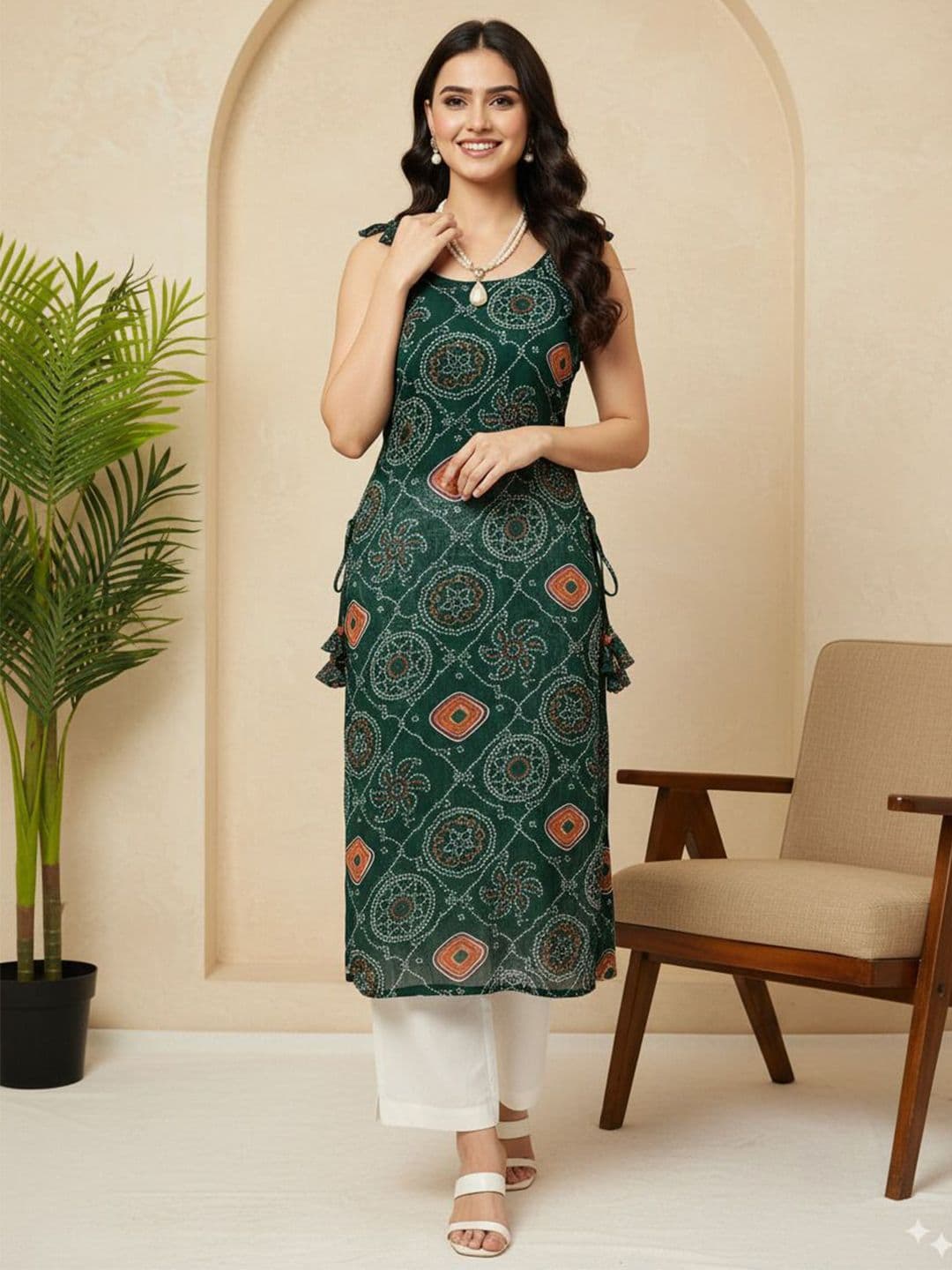 LIPS CROWN Printed Round Neck Ethnic Dress - view 1