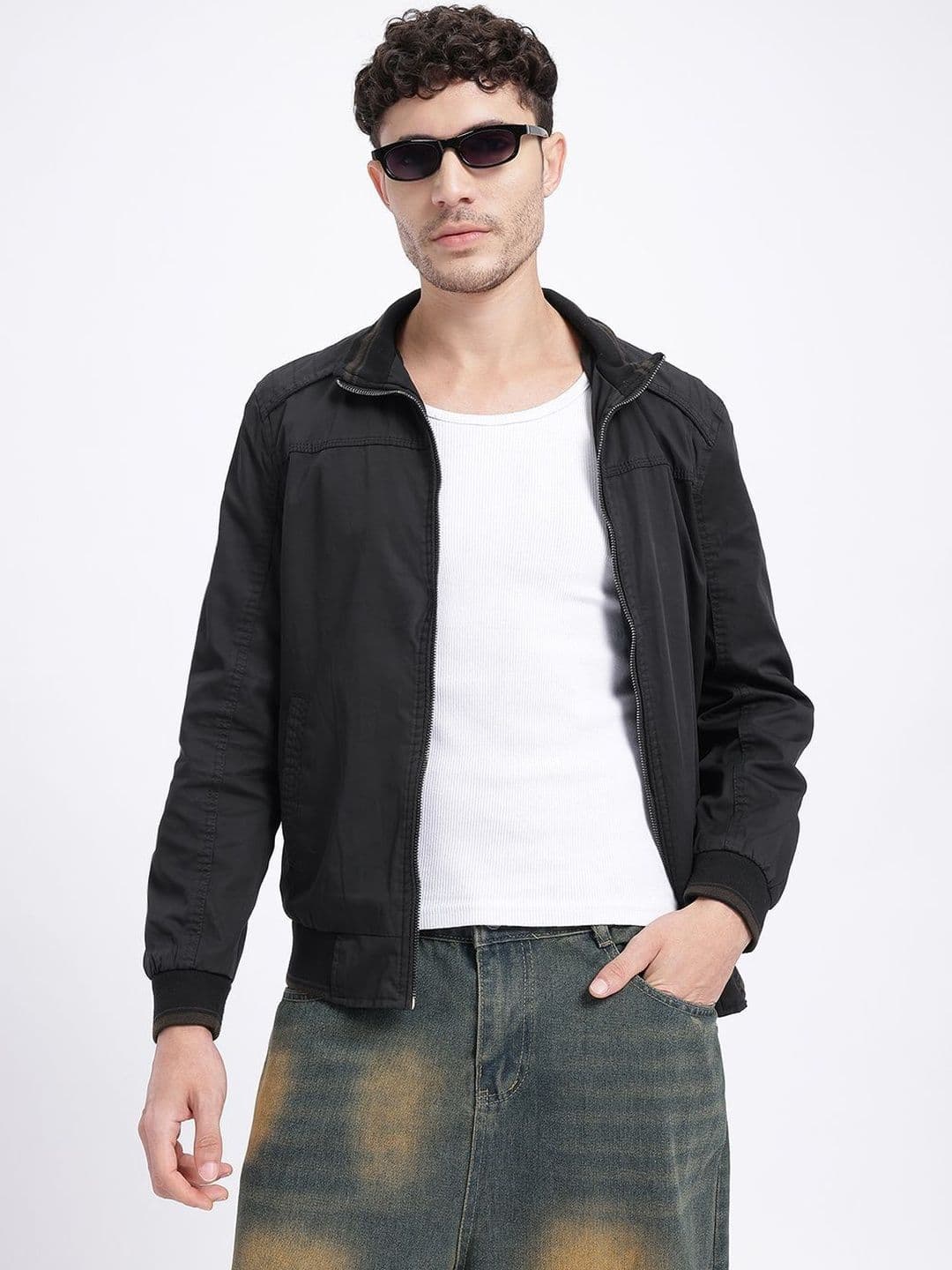 HERE&NOW Men Black Solid Mock Collar Tailored Jacket - view 1