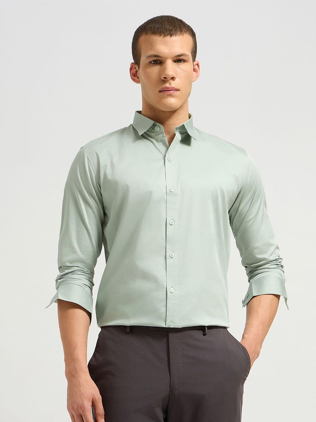 MISCHIEF MONKEY Men Classic Tailored Fit Solid Spread Collar Pure Cotton Formal Shirt - view 1