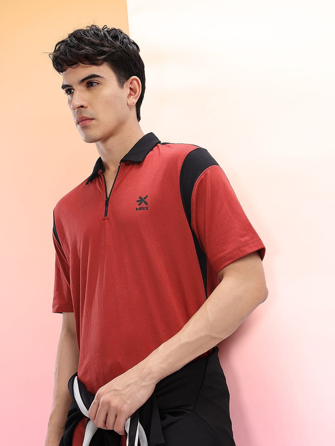 HRX by Hrithik Roshan Colourblocked Drop-Shoulder Sleeves Relaxed Fit Polo Collar T-shirt - view 1