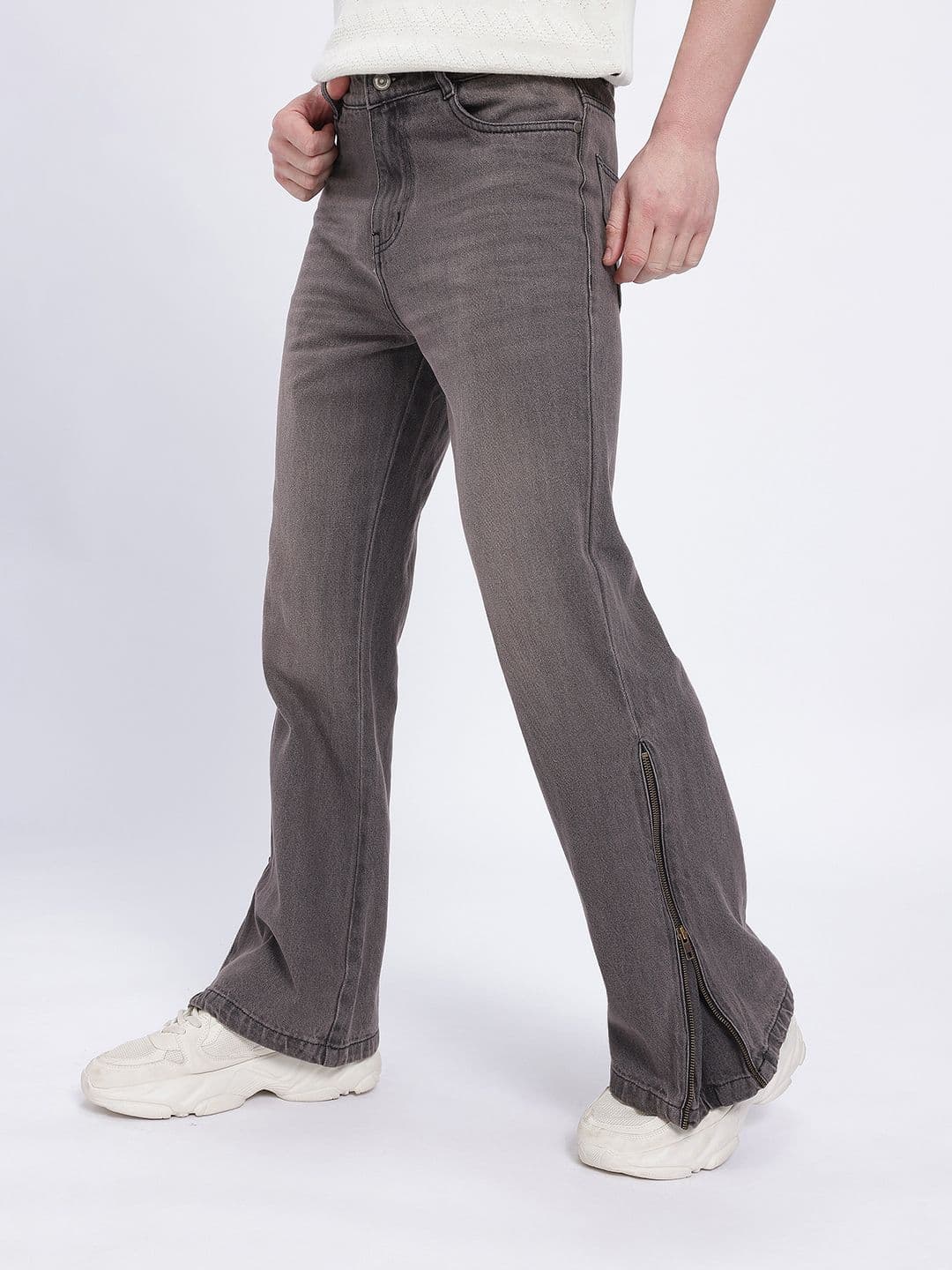 Glitchez Men Medium Shade Flared Jeans with Zipper Hem - view 1