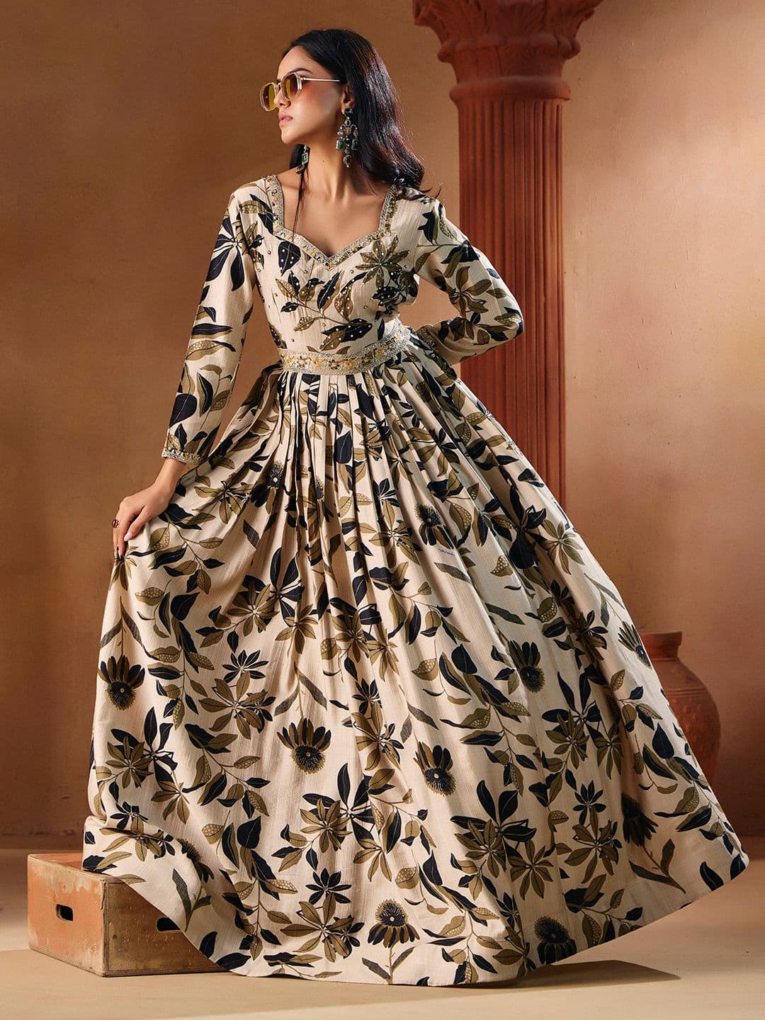 MADHURAM Floral Printed Flared Anarkali Gown Ethnic Dress - view 1