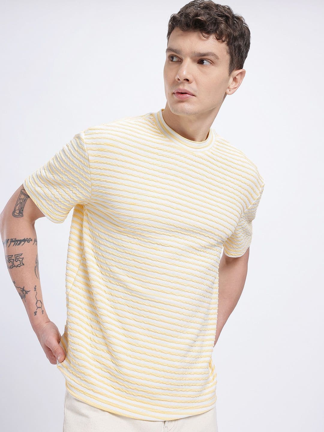 glitchez Self-Striped Relaxed Fit Seersucker T-shirt - view 1