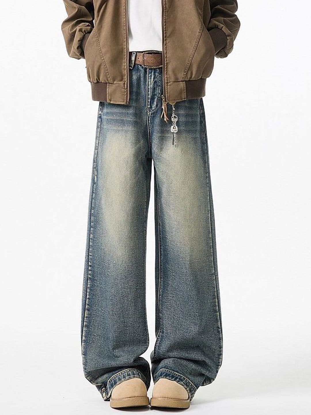 StyleCast x Revolte Men Wide Leg Mid-Rise Light Shade Heavy Fade Jeans - view 1
