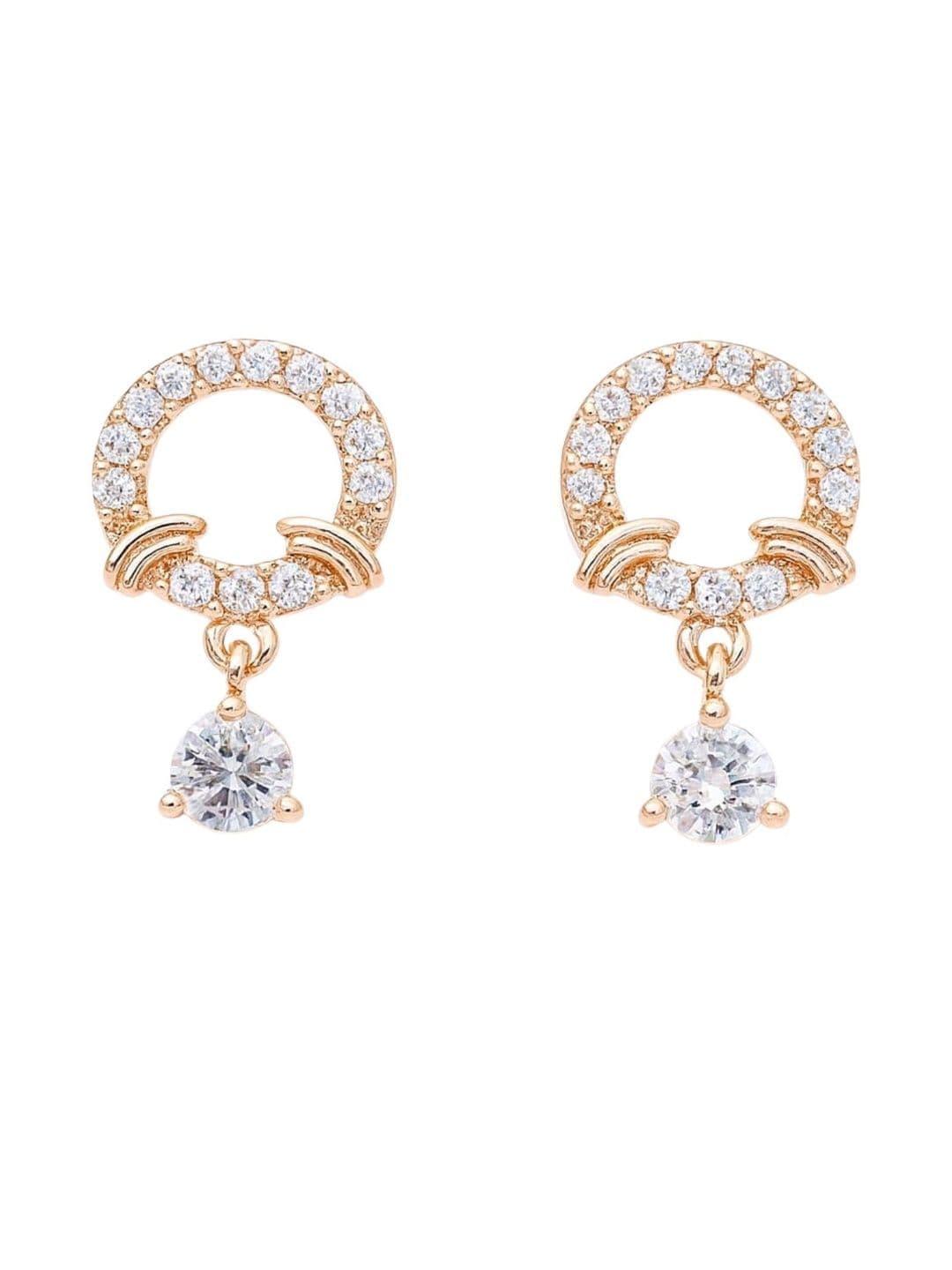 Nilu's Collection Rose Gold Plated American Diamond Studded Circular Shaped Drop Earrings - view 1